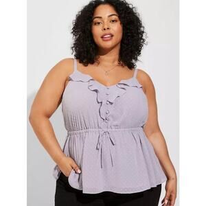 Torrid Women's Size 3X Lilac Gray Chiffon Clip Dot Ruffle Tie Waist Tank